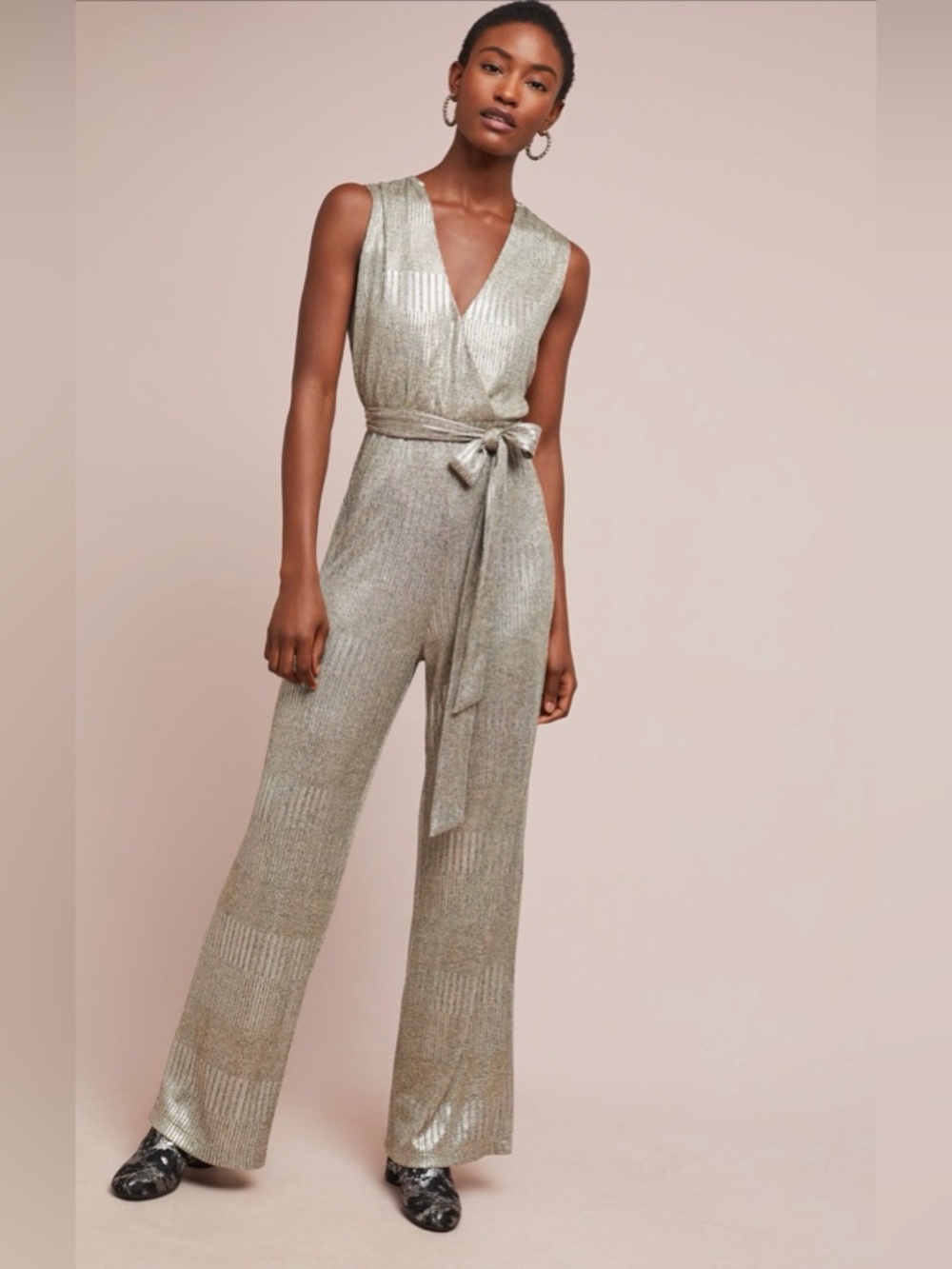Anthropologie Bishop + Young Metallic Sleeveless Showstopper Jumpsuit Small